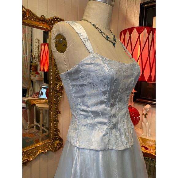 vintage 1990s ice blue prom dress corset top chiffon skirt s/m 90s formal 27 - Picture 5 of 11